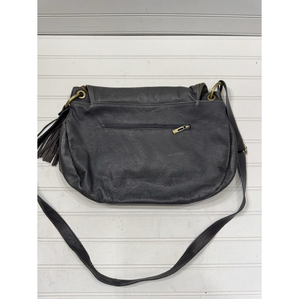 Unbranded Fold Over Zip Made In Italy Leather CrossBody Shoulder Bag Tassel Gray - Picture 3 of 5
